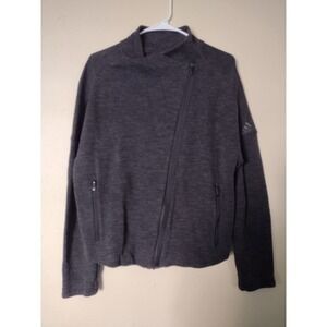Adidas Women Charcoal Heather Asymmetrical Zip Mock Neck Track Jacket Athletic L